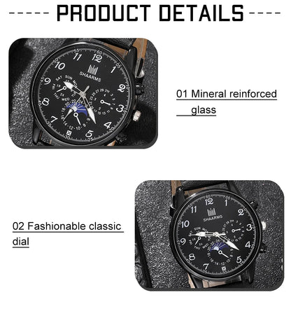 Retro Black Men's Quartz Watch with Business Accessories