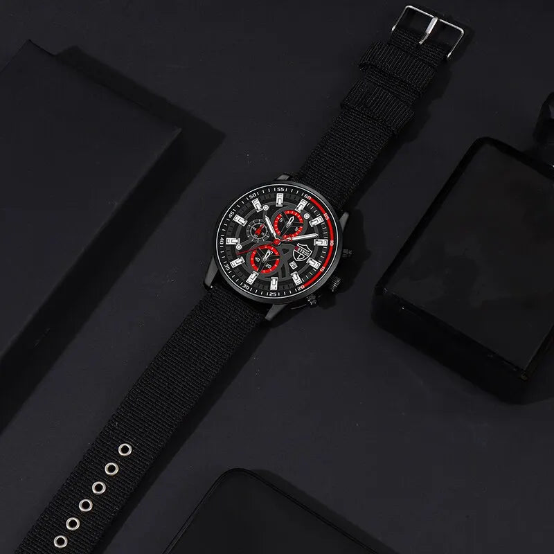 3PCS Set: Men's Quartz Watch with Necklace and Bracelet