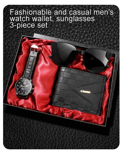 Retro Black Men's Quartz Watch with Business Accessories