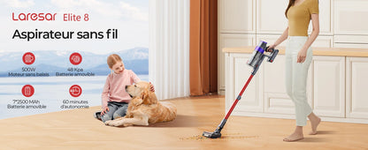 Laresar V8 500W 48kpa domestic wireless cordless vacuum cleaner 1.5L removable battery dust cup