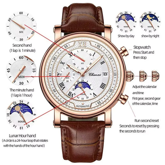 Chenxi 976 Leather Chronograph Men's Moon Phase Quartz Watch