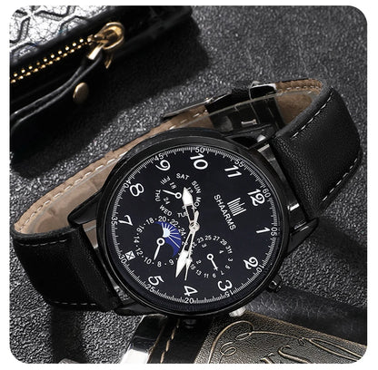 Retro Black Men's Quartz Watch with Business Accessories