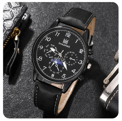 Retro Black Men's Quartz Watch with Business Accessories