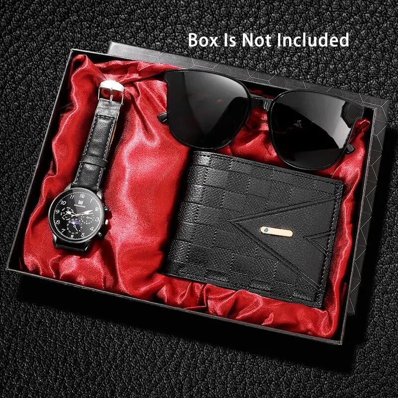 Retro Black Men's Quartz Watch with Business Accessories