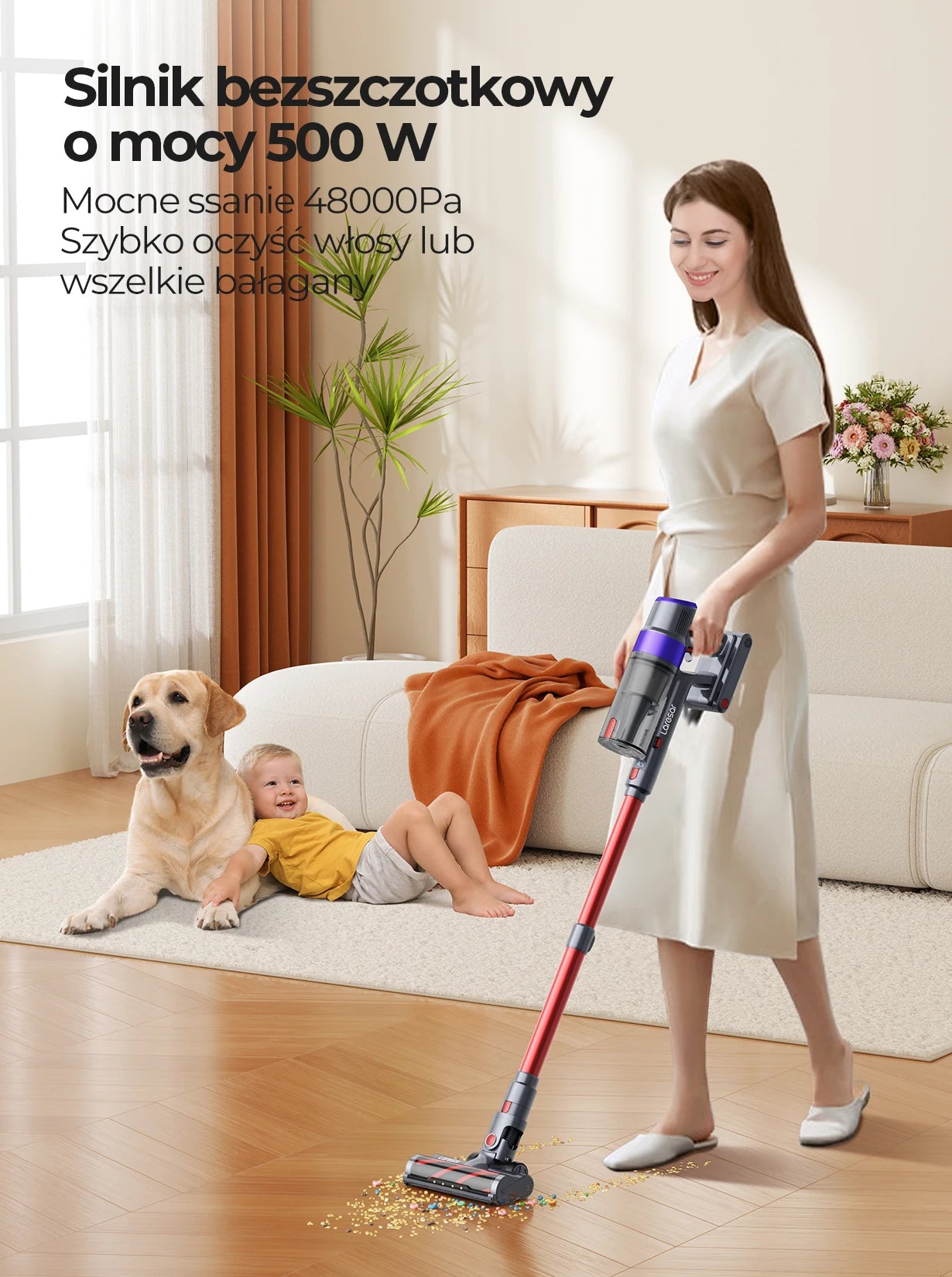 Laresar V8 500W 48kpa domestic wireless cordless vacuum cleaner 1.5L removable battery dust cup